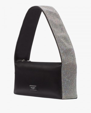 Kate Spade Afterparty Crystal Embellished Satin Shoulder Bag Black Multicolor | 3241976-RI