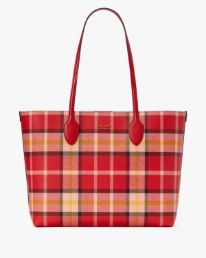 Kate Spade Bleecker Museum Plaid Large Tote Red Multicolor | 7352946-EX