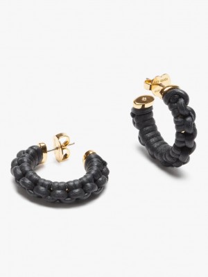 Kate Spade Bohemia Leather Small Hoops Black | 1263794-UL
