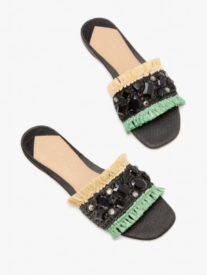 Kate Spade Bora Bora Slide Sandals Black / Beige / Mint | 3650128-HN