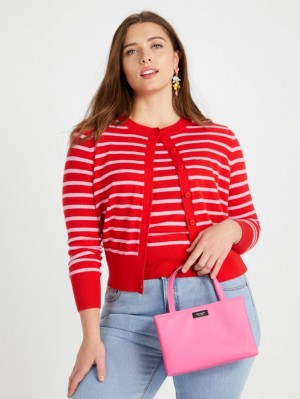 Kate Spade Breton Stripe Cashmere Crew Neck Cardigan Pink | 4165028-VI