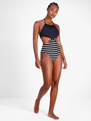 Kate Spade Breton Stripe High Neck Monokini Black | 3412586-TE