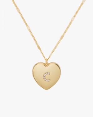 Kate Spade C Heart Letter Locket Necklace Gold | 3051294-NU