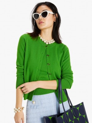 Kate Spade Cashmere Crewneck Cardigan Green | 0913785-TD