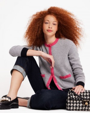 Kate Spade Cashmere Crewneck Cardigan Grey / Pink / Black | 8391425-GP