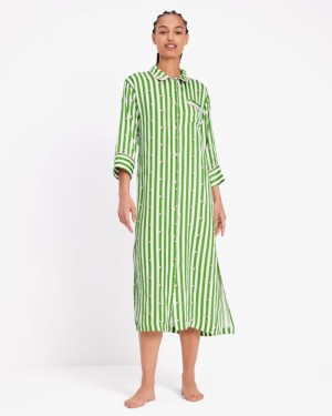 Kate Spade Dragonfly Stripe Maxi Shirt Dress Stripes | 8907536-IZ