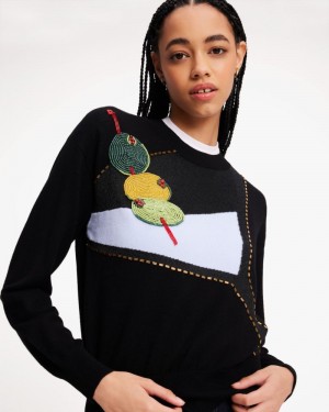 Kate Spade Embellished Martini Glass Sweater Black | 7853240-KR