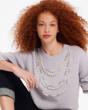 Kate Spade Embellished Necklace Sweater Grey | 6910837-VT