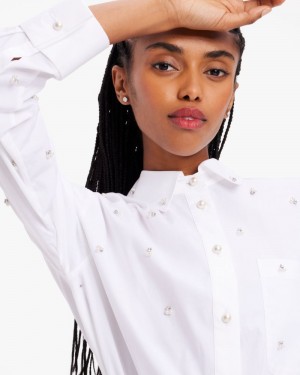 Kate Spade Embellished Poplin Shirt White | 5738201-YV