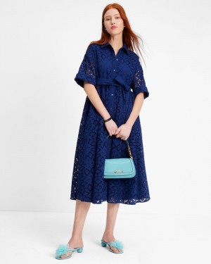 Kate Spade Embroidered Cutwork Montauk Dress Navy | 2746013-BQ