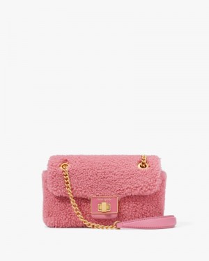 Kate Spade Evelyn Shearling Small Shoulder Crossbody Light Pink | 7583291-DV