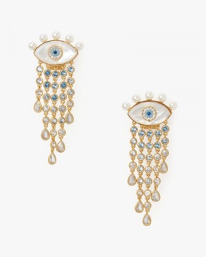 Kate Spade Evil Eye Statement Fringe Earrings Cream Multicolor | 9605312-CL