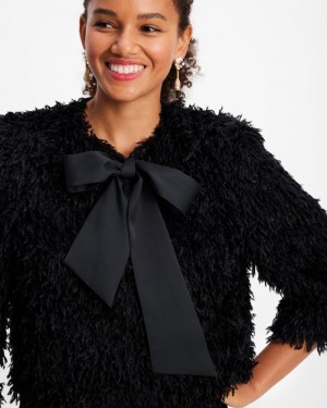Kate Spade Faux Feather Bow Jacket Black | 0649271-YX