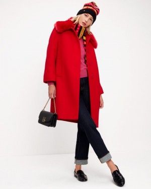 Kate Spade Faux Fur Collar Wool Coat Red | 0423875-YE