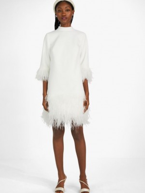 Kate Spade Feather Trim Crepe Dress Cream | 4726019-FP