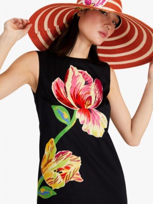 Kate Spade Floral Applique Shift Dress Black | 5283769-NK