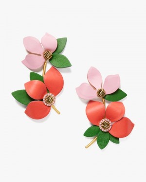 Kate Spade Flower Power Leather Earrings Red Multicolor | 8021496-EK