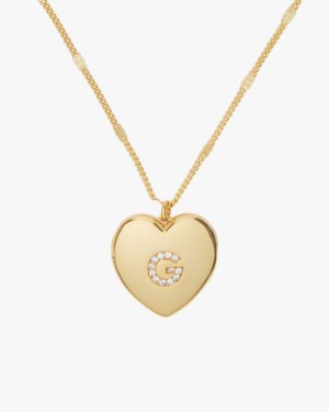 Kate Spade G Heart Letter Locket Necklace Gold | 7645028-OR
