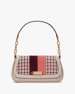 Kate Spade Gramercy Racing Stripe Plaid Twill Small Flap Shoulder Bag Light Brown Multicolor | 3491675-ZY