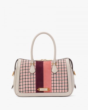 Kate Spade Gramercy Racing Stripe Plaid Twill Medium Satchel Light Brown Multicolor | 7261349-QD