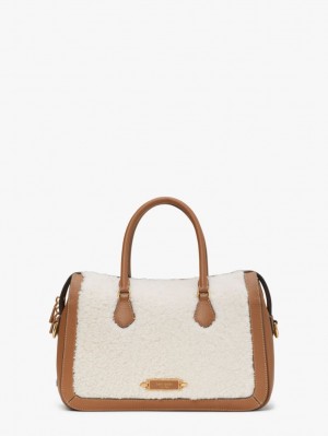 Kate Spade Gramercy Shearling Medium Satchel Cream Multicolor | 3941650-TL