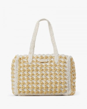 Kate Spade High Tide Striped Crochet Raffia Medium Tote White Multicolor | 3561924-IE
