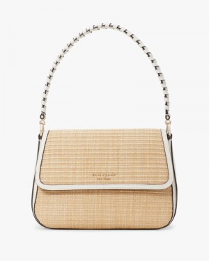 Kate Spade Hudson Straw Medium Convertible Shoulder Bag Cream Multicolor | 9761038-LK