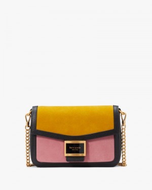 Kate Spade Katy Colorblocked Suede Flap Chain Crossbody Black Multicolor | 7435691-AE