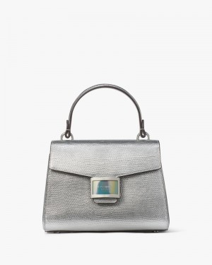 Kate Spade Katy Lizard-embossed Small Top-handle Bag Silver | 4785360-RL