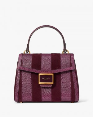 Kate Spade Katy Striped Lizard-embossed Small Top-handle Bag Burgundy | 9153702-SJ