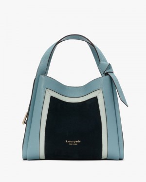Kate Spade Knott Colorblocked Leather & Suede Medium Crossbody Tote Turquoise Multicolor | 3890671-JB