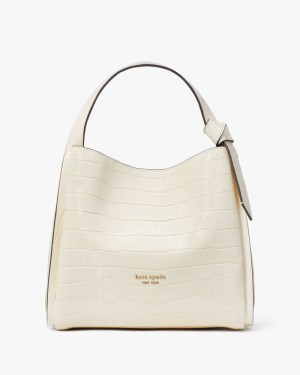 Kate Spade Knott Croc-embossed Medium Crossbody Tote White | 0817493-TJ