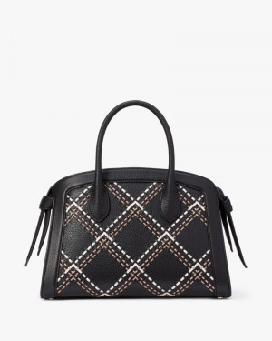 Kate Spade Knott Plaid Stitched Medium Zip-top Satchel Black Multicolor | 4729630-KY