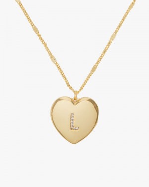 Kate Spade L Heart Letter Locket Necklace Gold | 0548931-OQ
