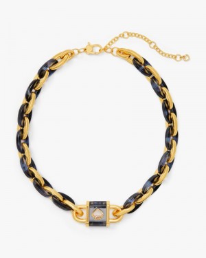 Kate Spade Lock And Spade Statement Link Necklace Navy | 3954706-DG