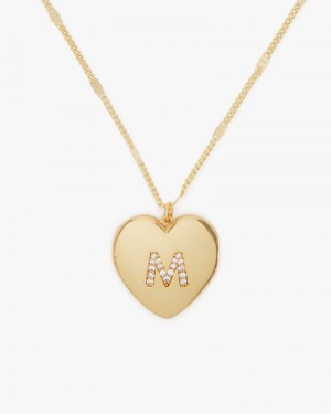 Kate Spade M Heart Letter Locket Necklace Gold | 0968735-WD