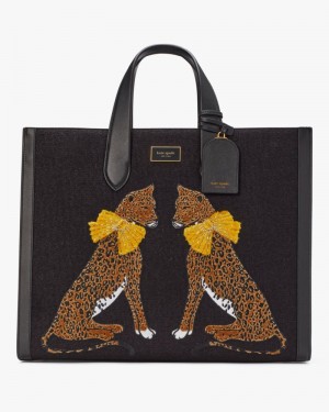 Kate Spade Manhattan Lady Leopard Embroidered Large Tote Black Multicolor | 2954317-TV