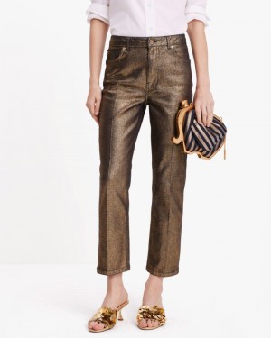 Kate Spade Metallic Straight Leg Denim Pant Gold | 0356294-AW