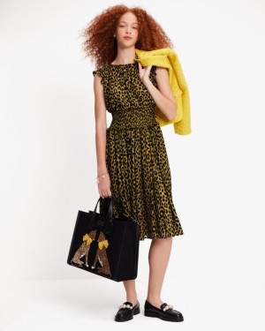 Kate Spade Modern Leopard Smocked Waist Dress Green | 0759481-ZA
