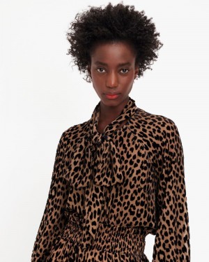 Kate Spade Modern Leopard Tie-Neck Shirt Light Brown | 6218074-XK
