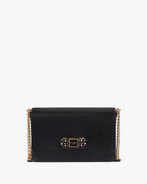 Kate Spade Morgan Bow Bedazzled Flap Chain Wallet Black | 3240156-CJ