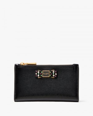 Kate Spade Morgan Bow Bedazzled Small Slim Bifold Wallet Boxed Set Black | 5760412-AU