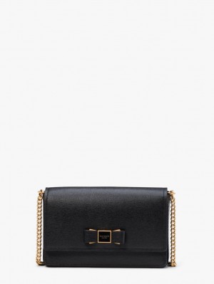 Kate Spade Morgan Bow Embellished Flap Chain Wallet Black | 2478031-XW