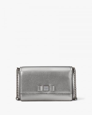 Kate Spade Morgan Bow Embellished Metallic Flap Chain Wallet Silver | 7381096-SP