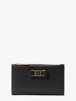 Kate Spade Morgan Bow Embellished Small Slim Bifold Wallet Black | 7218609-PY