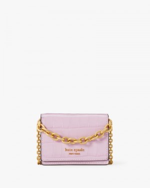 Kate Spade Morgan Croc-Embossed Chain Card Case Purple White | 3895601-UK