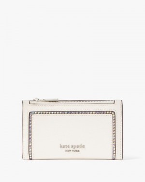 Kate Spade Morgan Crystal Inlay Small Slim Bifold Wallet Parchment | 8579623-PA