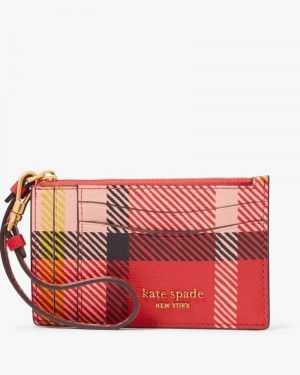 Kate Spade Morgan Museum Plaid Card Case Wristlet Red Multicolor | 8052974-JA