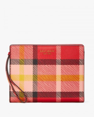 Kate Spade Morgan Museum Plaid Gusseted Wristlet Red Multicolor | 3058462-VB