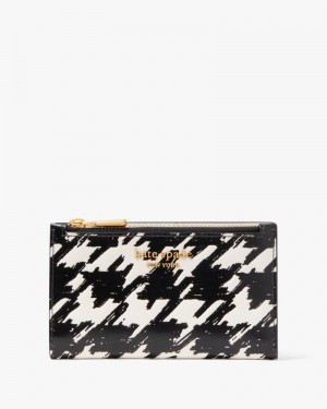 Kate Spade Morgan Painterly Houndstooth Small Slim Bifold Wallet Black Multicolor | 2086435-SF